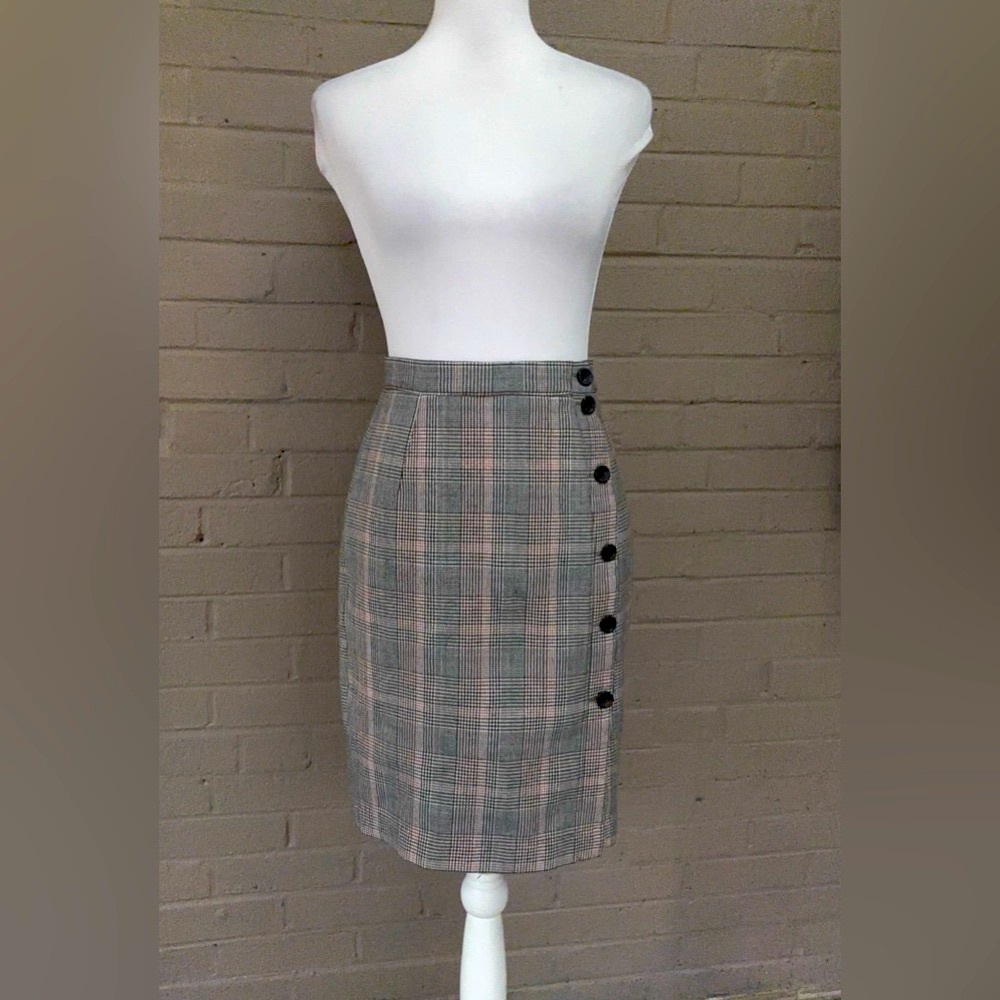 H&M plaid side button down pencil skirt 4